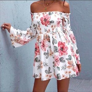 Delilah Wear Off Shoulder, Long Sleeve Fun Boho Floral Dress